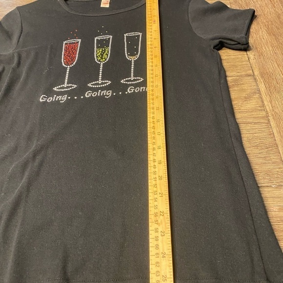 Women’s Black Anvil T-shirt, Large , Going…Going…Gone, Wine Glass Print. - Picture 7 of 9